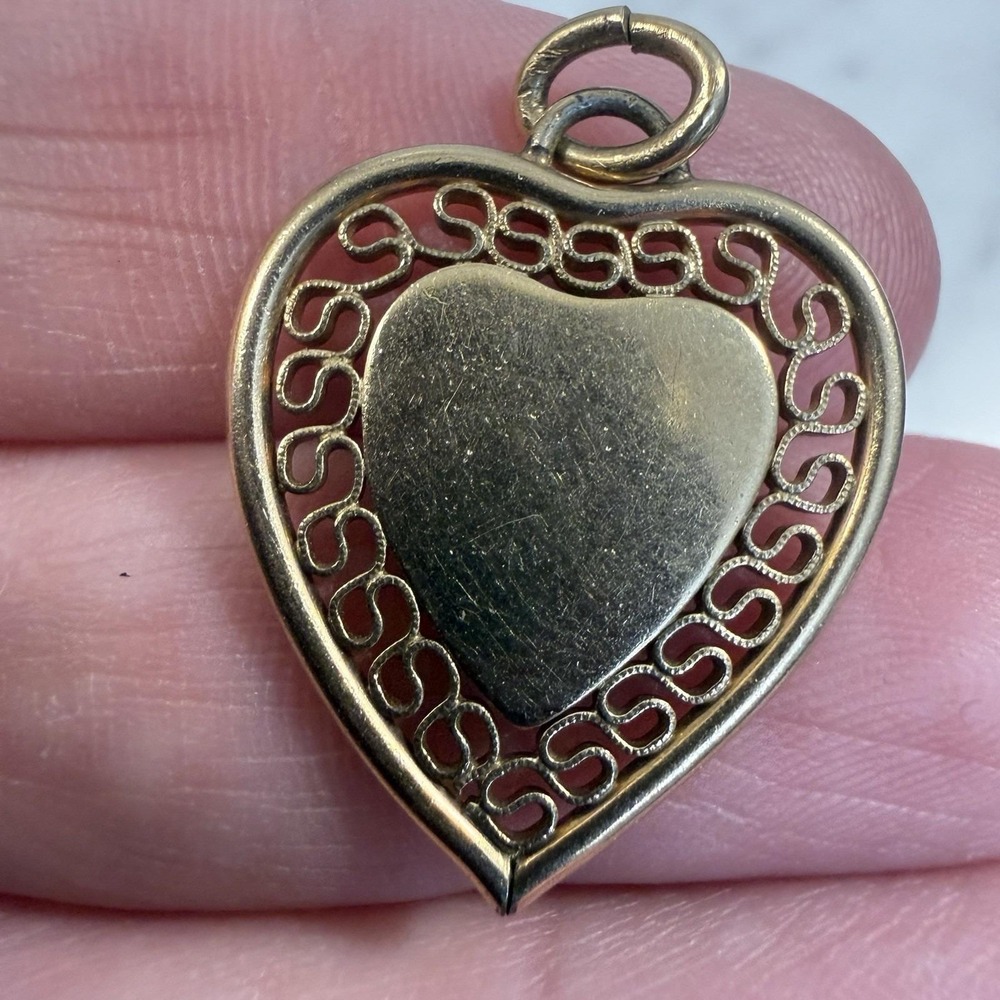Vintage A&Z 1/20 12K GF Heart Filigree Border Charm Pendant Engravable